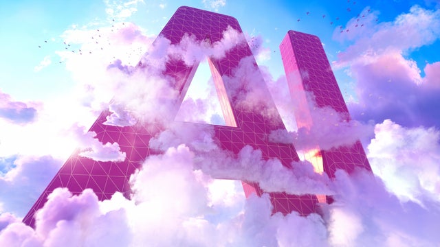 Large scaled AI letters above puffy clouds in the sky 