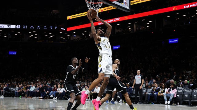 Obi Toppin #1 of the Indiana Pacers shoots the ball during the first half against the Brooklyn Nets at Barclays Center on April 09, 2026 in New York City. 