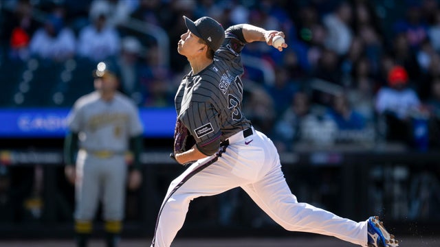 Kodai Senga #34 of the New York Mets pitches during the game between the Athletics and the New York Mets at Citi Field on Saturday, April 11, 2026 in New York, New York. 