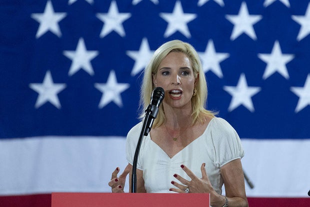 Rep. Ashley Hinson speaks to guests during a fundraiser on Aug. 23, 2025 in Cedar Rapids, Iowa.