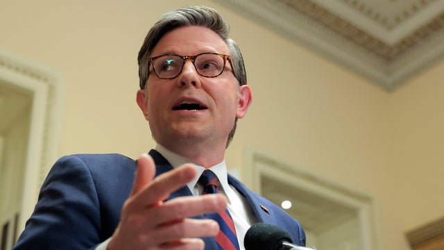 House Speaker Mike Johnson speaks with the media in the U.S. Capitol on March 27, 2026 in Washington, D.C. 