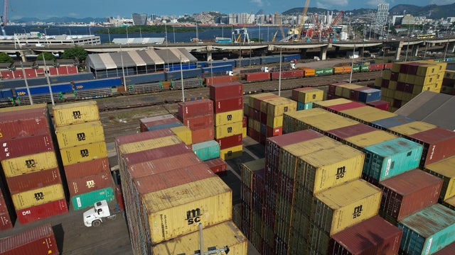 Containers piled up at the Port of Rio de Janeiro, Brazil 