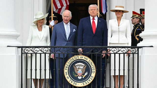 President Trump, first lady Melania Trump, Britain's King Charles III and Queen Camilla take part in an arrival ceremony on the South Lawn of the White House in Washington, D.C., on Tuesday, April 28, 2026. 