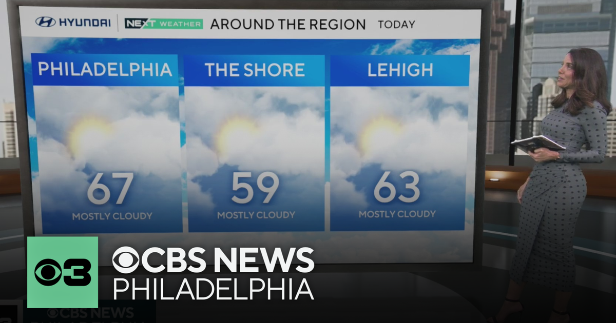 Mostly cloudy in the Delaware Valley Tuesday, chance for a stray shower before more rain Wednesday