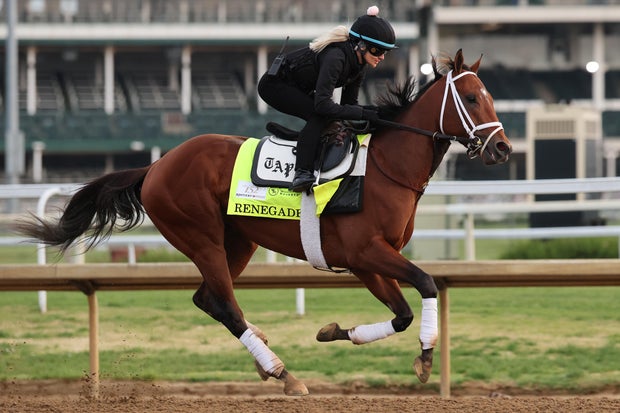 Renegade trains during morning workouts ahead of the Kentucky Derby at Churchill Downs on April 27, 2026, in Louisville, Kentucky. 