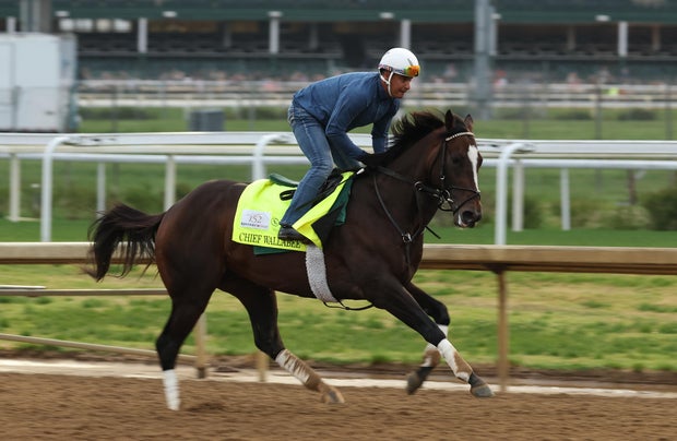 Chief Wallabee runs during morning training for the Kentucky Derby at Churchill Downs on April 28, 2026, in Louisville, Kentucky. 