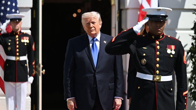 President Trump poses during a farewell ceremony with King Charles III and Queen Camilla at the White House in Washington, D.C., on April 30, 2026. 