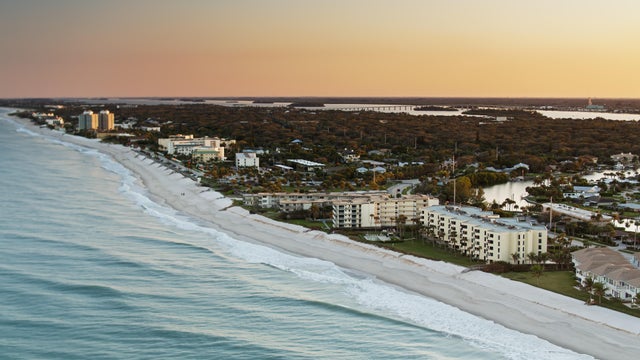 Small Town on Florida Barrier Island - Aerial 