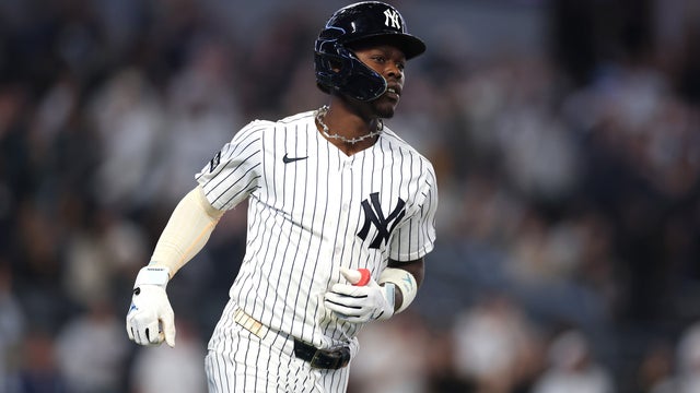Jazz Chisholm Jr. #13 of the New York Yankees rounds the bases after hitting a home run in the sixth inning against Jacob Degrom #48 of the Texas Rangers during their game at Yankee Stadium on May 05, 2026 in New York City. 