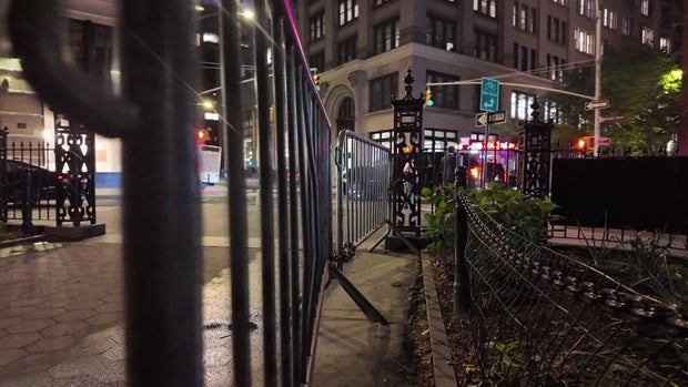 French barricades outside Washington Square Park 