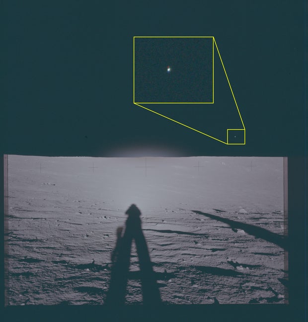 An archival photo taken on the Moon by Apollo 12 astronauts in 1969. 