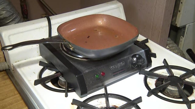 Pan on hot plate on stove 