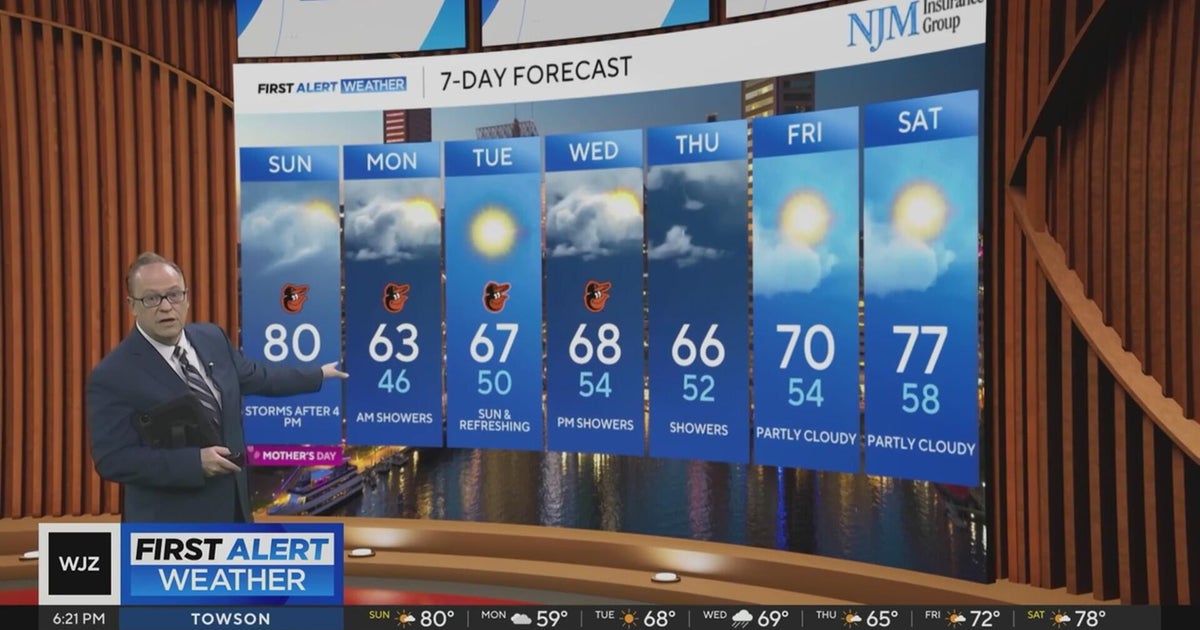 A few thunderstorms are possible later evening in Maryland