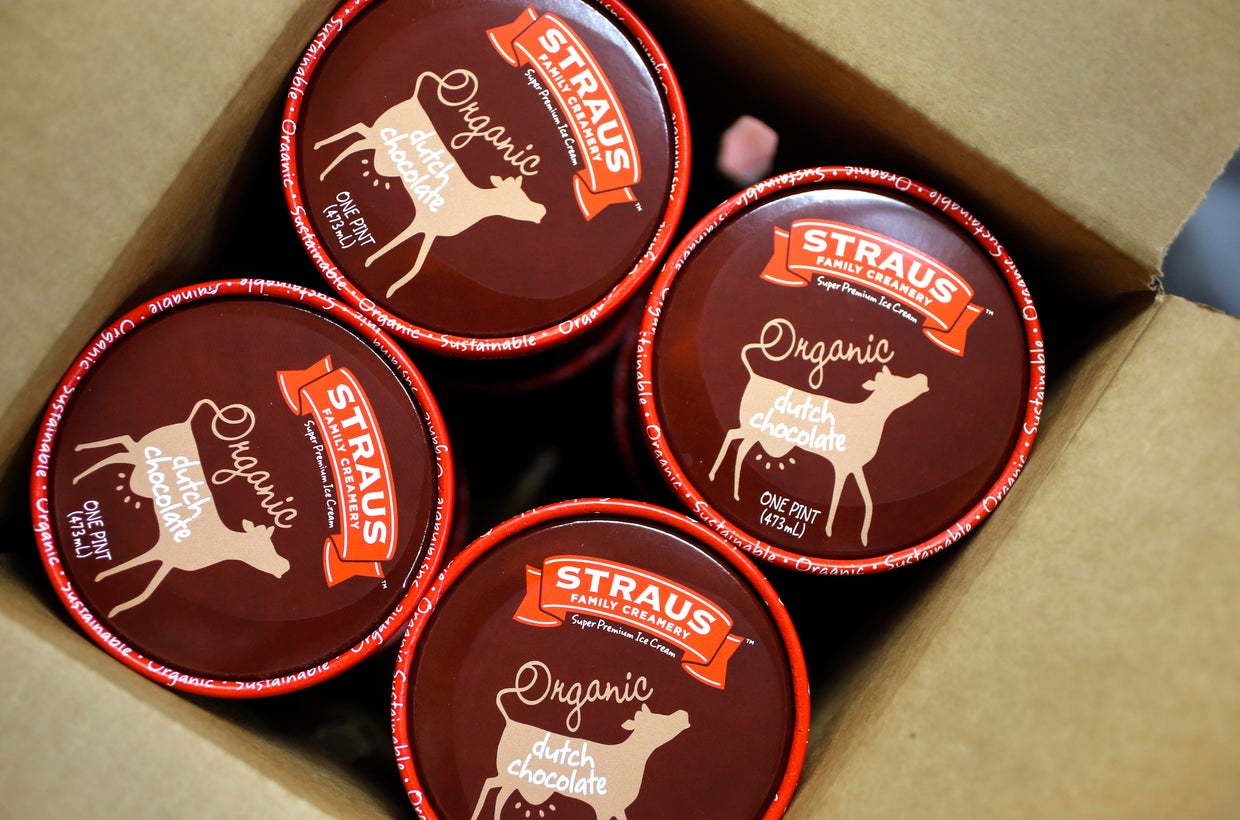Pints of Straus Family Creamery's dutch chocolate ice cream.
