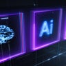 Neon AI And Brain Scan Panels On Futuristic Digital Interface 