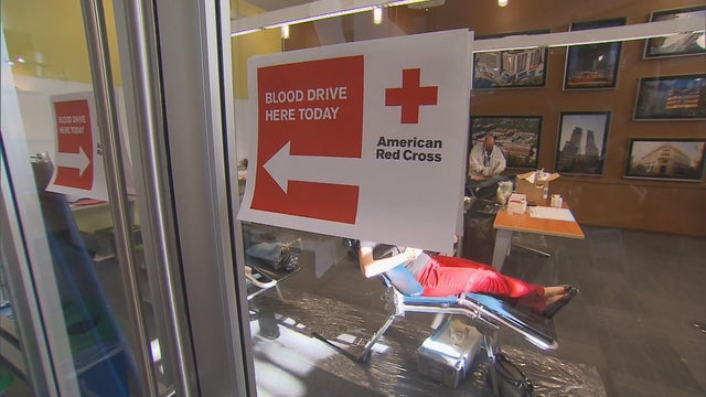 A sign for a blood drive organized by the American Red Cross 
