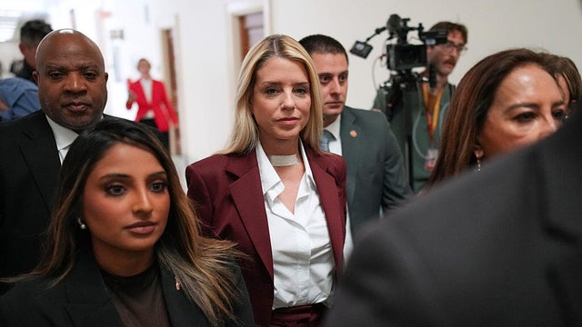 Former Attorney General Pam Bondi arrives for a closed-door interview with the House Oversight Committee on Capitol Hill in Washington, D.C., on May 29, 2026. 