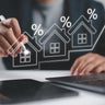 Interest rate and mortgage loan concept, Businessman analyze interests rate house increase trend follow up economic growth and inflation, Macroeconomics, real estate, income, marketing and profit. 