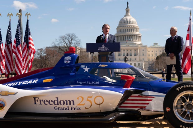 Interior Secretary Doug Burgum speaks during the announcement of the street race circuit