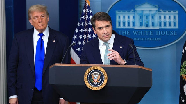 Then-Deputy Attorney General Todd Blanche, joined by President Trump, speaks at a press conference in the White House briefing room in Washington, D.C., on June 27, 2025. 