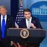 Then-Deputy Attorney General Todd Blanche, joined by President Trump, speaks at a press conference in the White House briefing room in Washington, D.C., on June 27, 2025. 