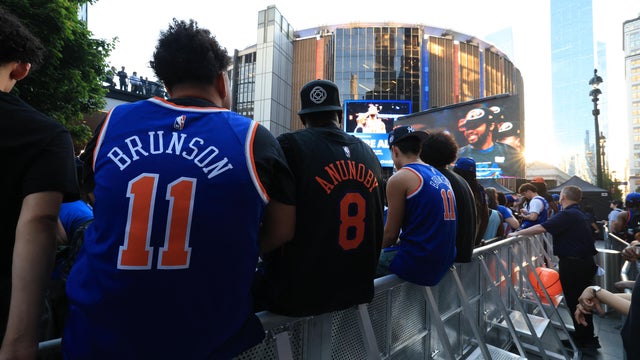 Knicks fans gather outside Madison Square Garden ahead of Game 1 of the NBA Finals between the New York Knicks and the San Antonio Spurs, in New York City, on June 3, 2026. 