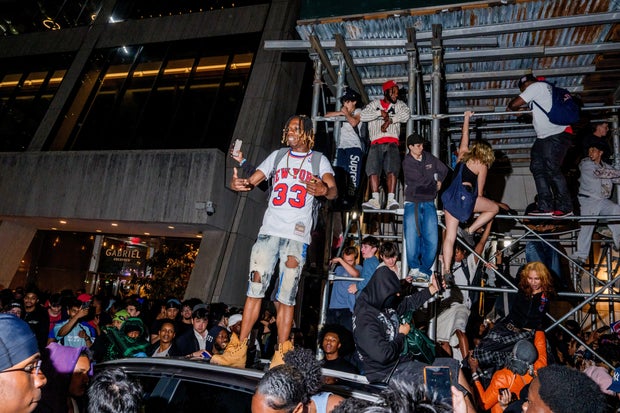 New York Knicks Fans Gather To Watch Game Three Of The NBA Finals Against San Antonio Spurs 