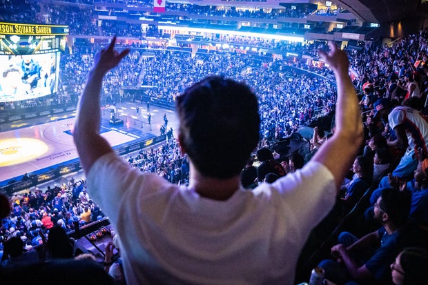 New York Knicks Fans Gather To Watch Game Two Of The NBA Finals Against San Antonio Spurs 