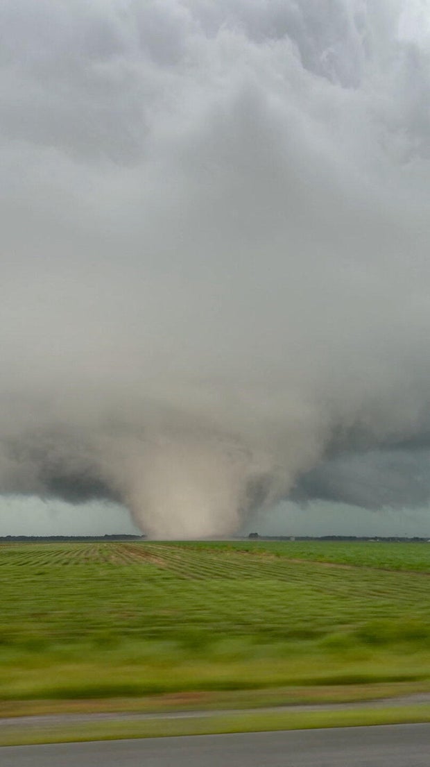 A large tornado moves through Livingston County, Illinois 