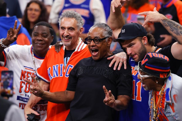 Tracy Morgan, John Turturro, and Giancarlo Esposito pose for a photo before Game Five of the 2026 NBA Finals between the San Antonio Spurs and the New York Knicks at Frost Bank Center on June 13, 2026 in San Antonio, Texas.