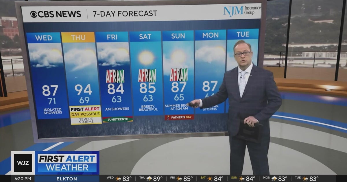 Isolated storms and warmer for Maryland on Wednesday