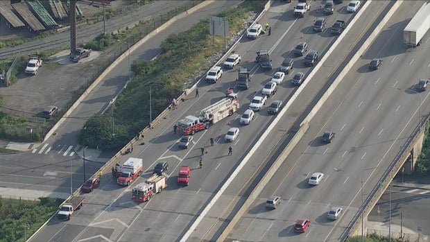 Emergency vehicles and traffic are seen on I-95 North in Philadelphia 