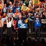 Brad Lander, former New York City comptroller and US Democratic House candidate for New York, from left, State Representative Claire Valdez, a Democrat from New York and US House candidate, Senator Bernie Sanders, an Independent from Vermont, Zohran Mamdani, mayor of New York, and Darializa Avila Chevalier, US Democratic House candidate for New York, during a "Get Out The Vote" rally ahead of a primary election at Kings Theater in the Brooklyn borough of New York, US, on Thursday, June 18, 2026. New York will hold its primary election on June 23. 