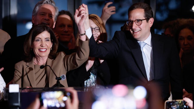Micah Lasher, center, democratic candidate in New York's 12th Congressional District, speaks during "NY-12 for Congress: Candidate Forum" at 92NY, Wednesday, April 15, 2026, in New York. 