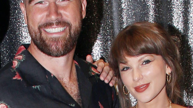 Travis Kelce and Taylor Swift pose backstage at "Oh, Mary!" at The Lyceum Theatre on June 13, 2026, in New York City. 