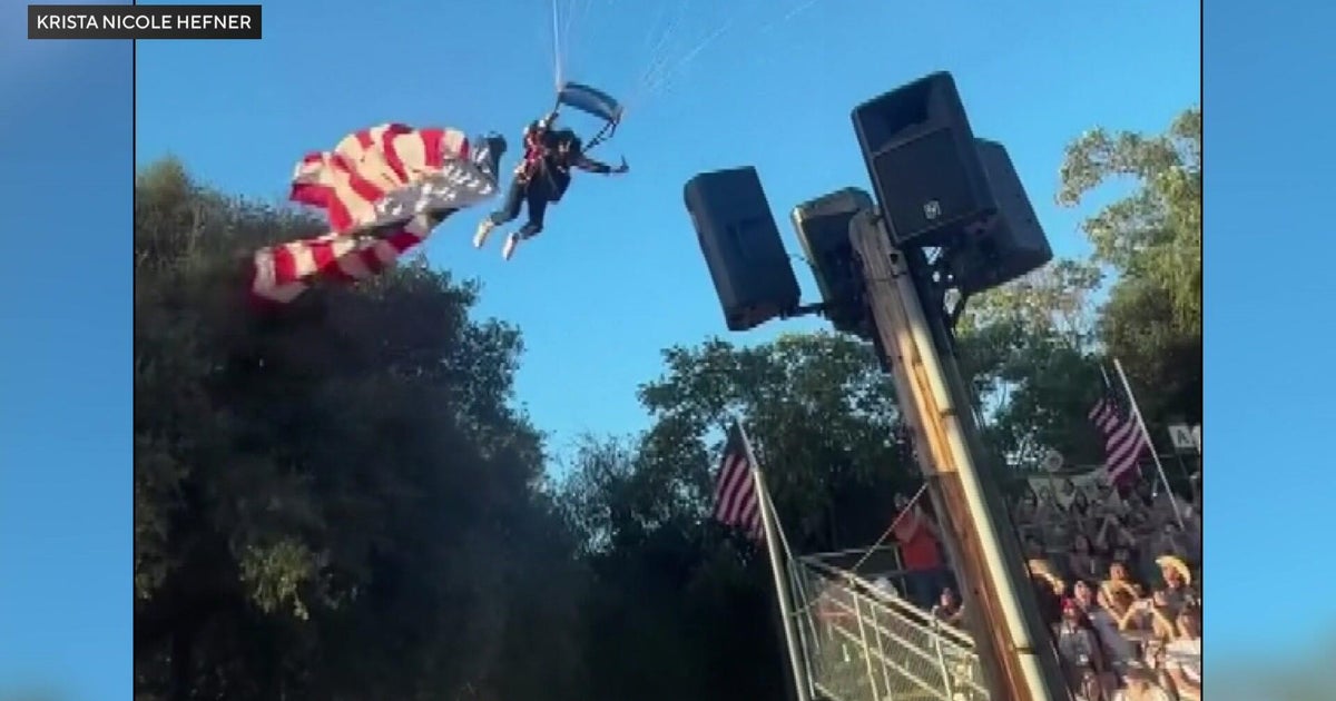 Video captures flag-carrying skydiver make hard landing at Folsom Pro Rodeo