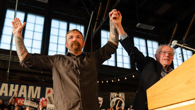 Graham Platner and Sen. Bernie Sanders during an event in Portland, Maine, on May 25, 2026. 