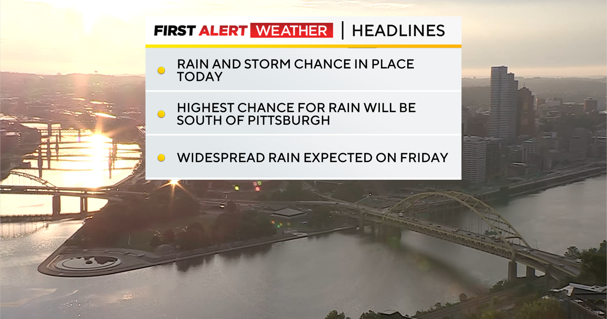 Scattered rain and storms with a flood risk possible south of Pittsburgh on Thursday