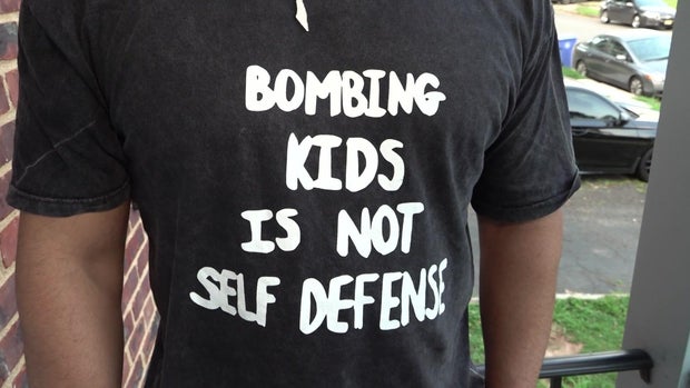 "Bombing kids is not self defense" t-shirt
