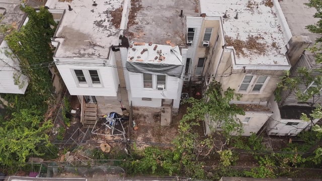 Overhead image shows homes damaged by storms in West Philadelphia 