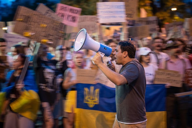 Ukrainians at a protest 