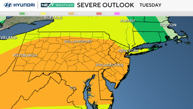 Storms Tuesday in Philadelphia region could bring damaging winds, tornadoes, heavy rain. Here's the forecast.