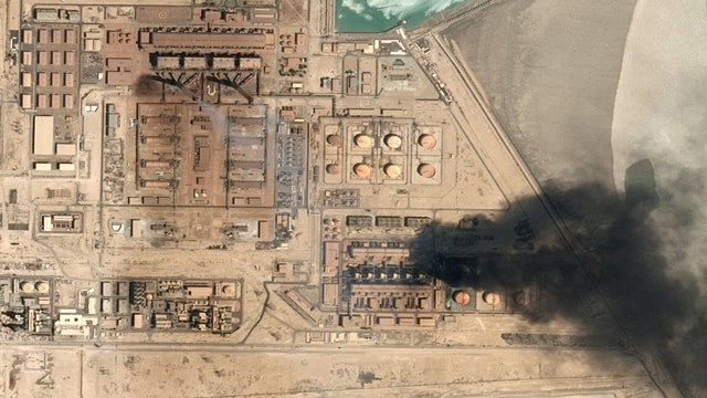 Satellite image shows smoke rising from Subiya Power and Water Desalination Plant 
