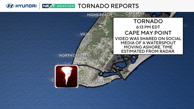 A map shows the location of a tornado in Cape May Point, New Jersey 