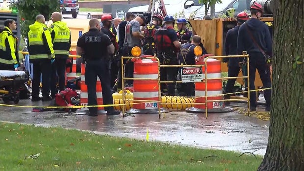 Downers Grove workers trapped in storm sewer during severe weather; rescue ongoing