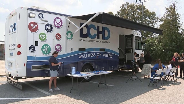 A large van from the Delaware County Health Department 
