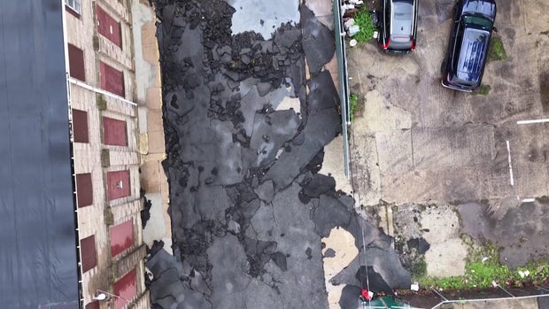 Aerial view of road damage 