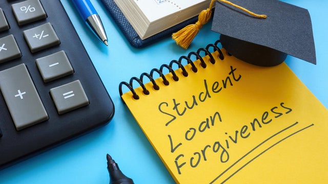 Graduation cap and Student loan forgiveness on the page. 
