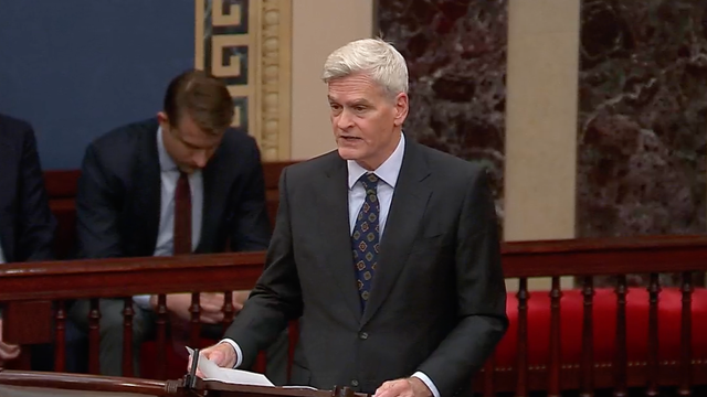 Sen. Bill Cassidy speaks on the Senate floor on Friday, Aug. 7, 2026. 