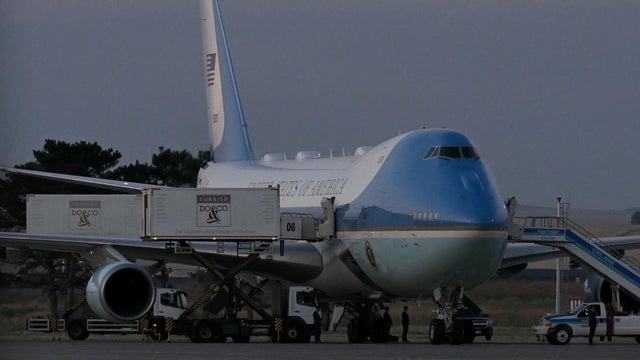 Air Force One parked on the tarmac in Ankara, Turkey, before Trump's departure 